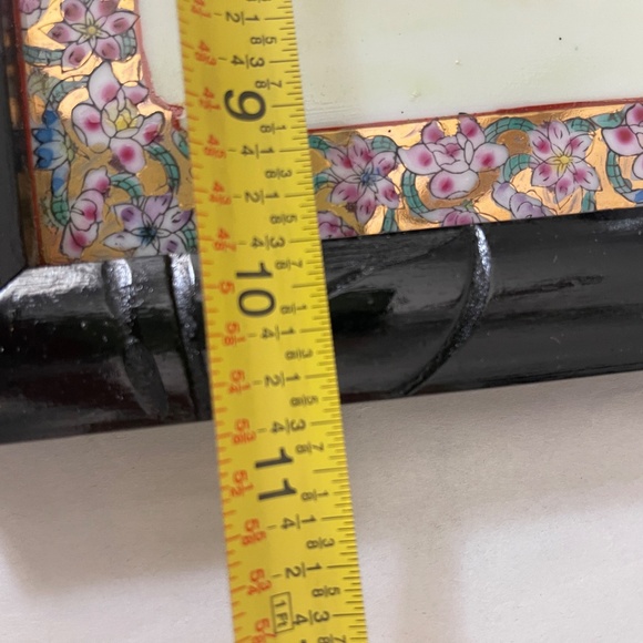 Framed Vintage Chinese Famille Rose Porcelain Plaque in Bamboo Style Frame - Picture 9 of 12